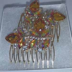 Yellow and White Rhinestone Haircomb